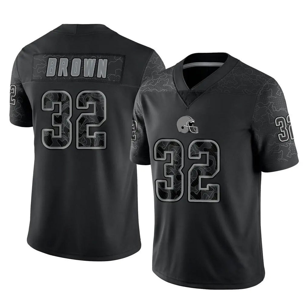 Tlead C.Browns #32 Jim Brown Player Black Reflective Home Game Stitched Jerseys