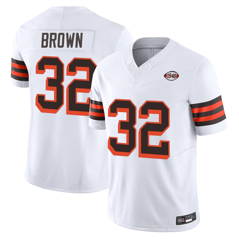 Tlead C.Browns #32 Jim Brown Player White Limited Vapor F.U.S.E. Alternate Game Stitched Jerseys