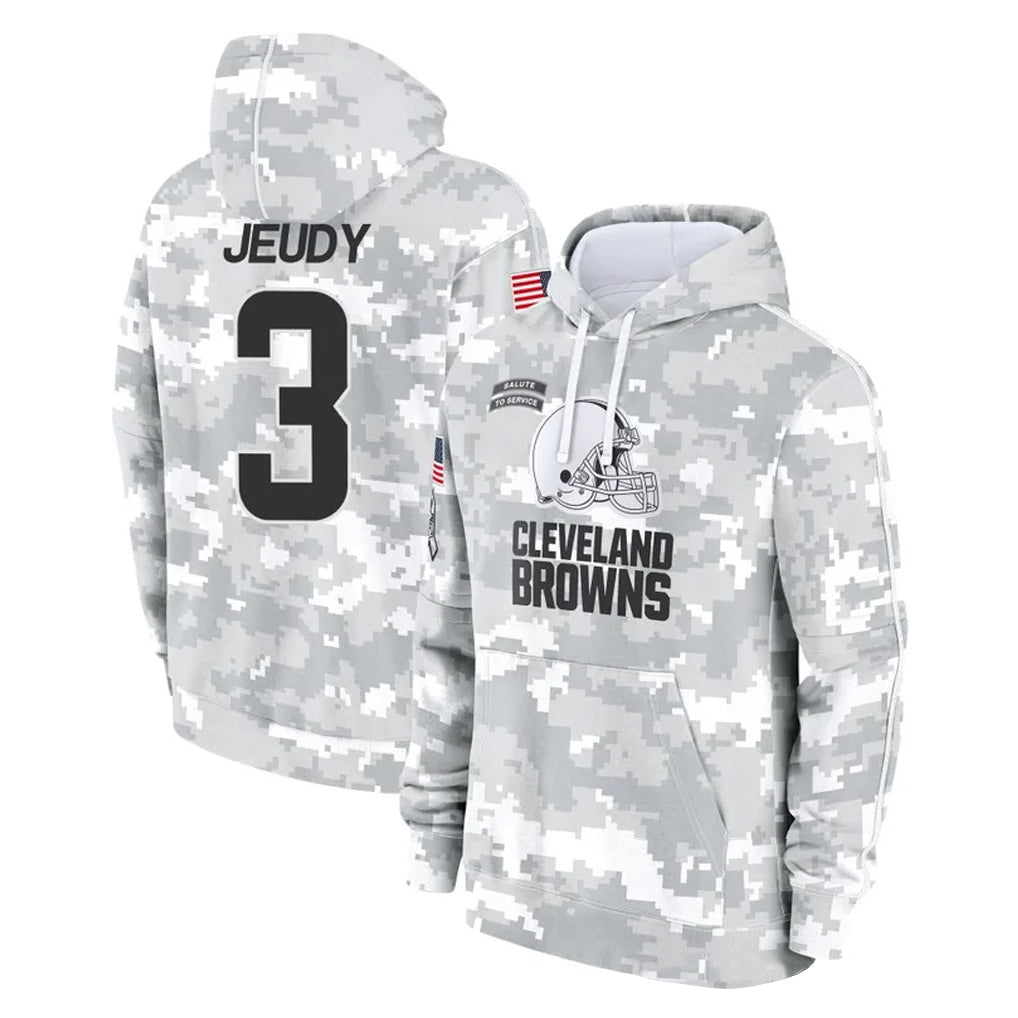 Tlead C.Browns #3 Jerry Jeudy Player Arctic Camo Salute to Service Hoodies Limited Game Stitched Jerseys