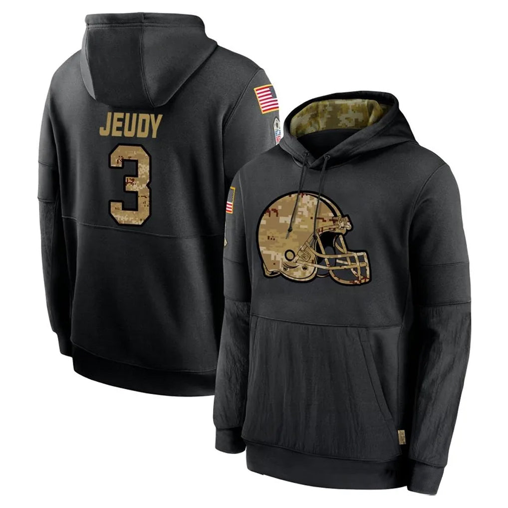 Tlead C.Browns #3 Jerry Jeudy Player Black Salute to Service Pullover Hoodies Limited Stitched Jerseys