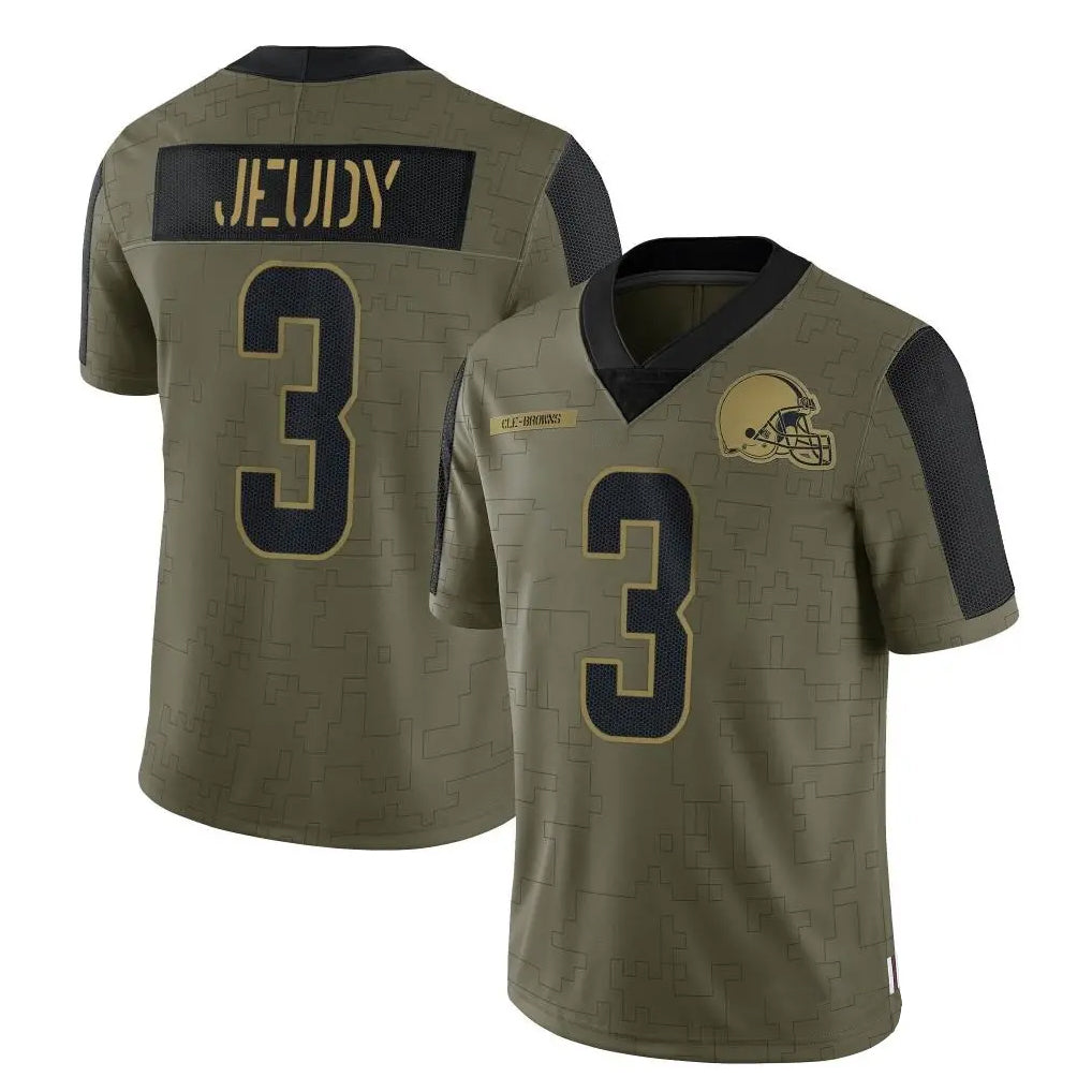 Tlead C.Browns #3 Jerry Jeudy Player Olive Salute to Service Limited Home Game Stitched Jerseys