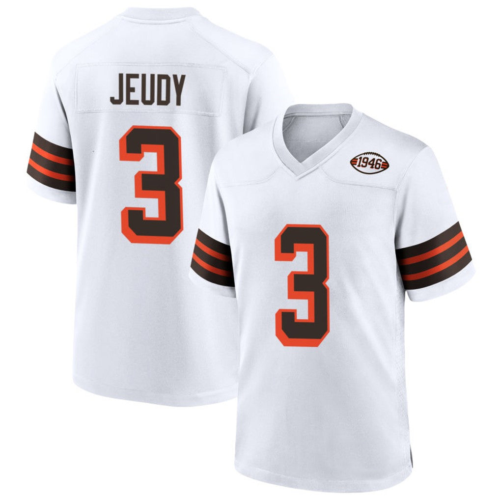 TleadC.Browns #3 Jerry Jeudy Player White Alternate Home Game Stitched Jerseys