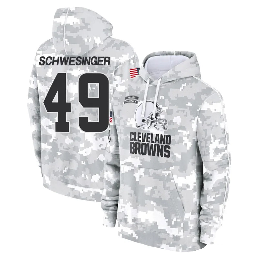 Tlead C.Browns #49 Carson Schwesinger Player Arctic Camo Salute to Service Hoodies Limited Game Stitched Jerseys