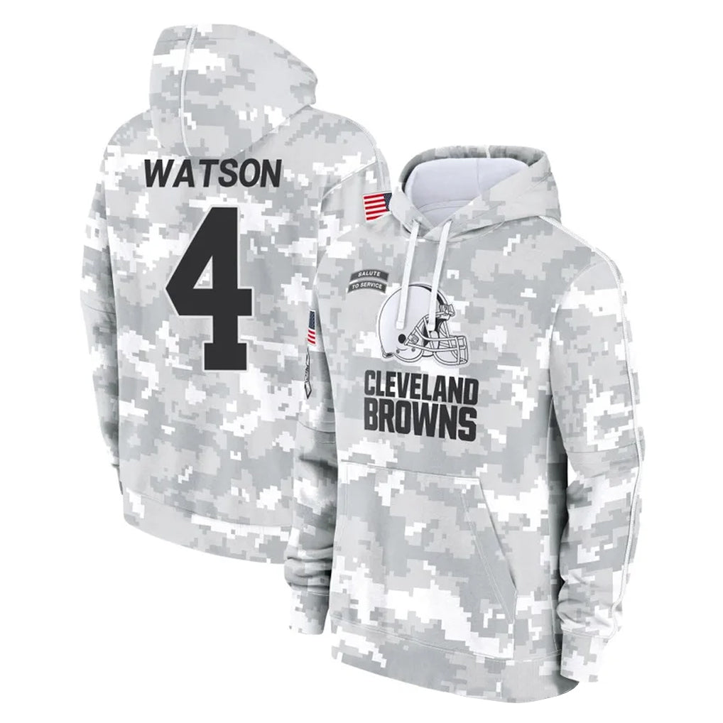 Tlead C.Browns #4 Deshaun Watson Player Arctic Camo Salute to Service Hoodies Limited Game Stitched Jerseys