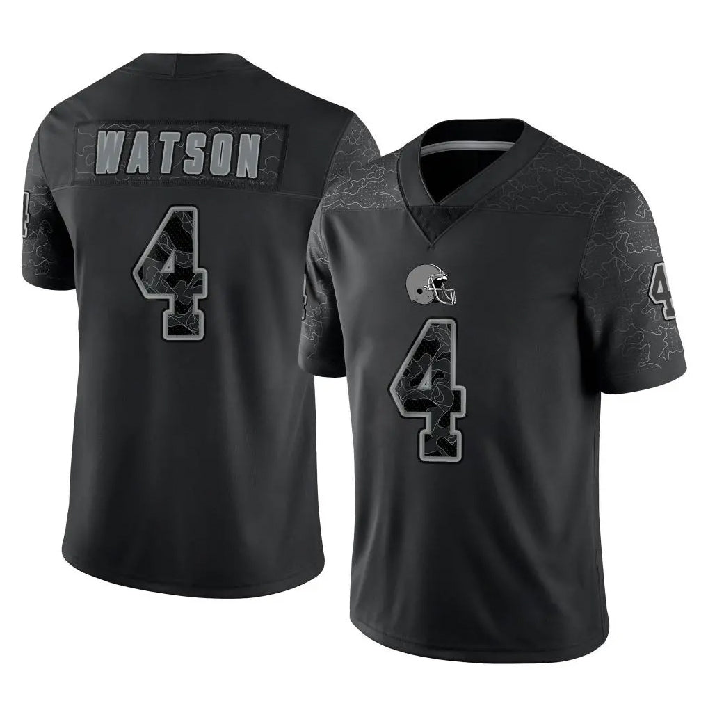 Tlead C.Browns #4 Deshaun Watson Player Black Reflective Home Game Stitched Jerseys