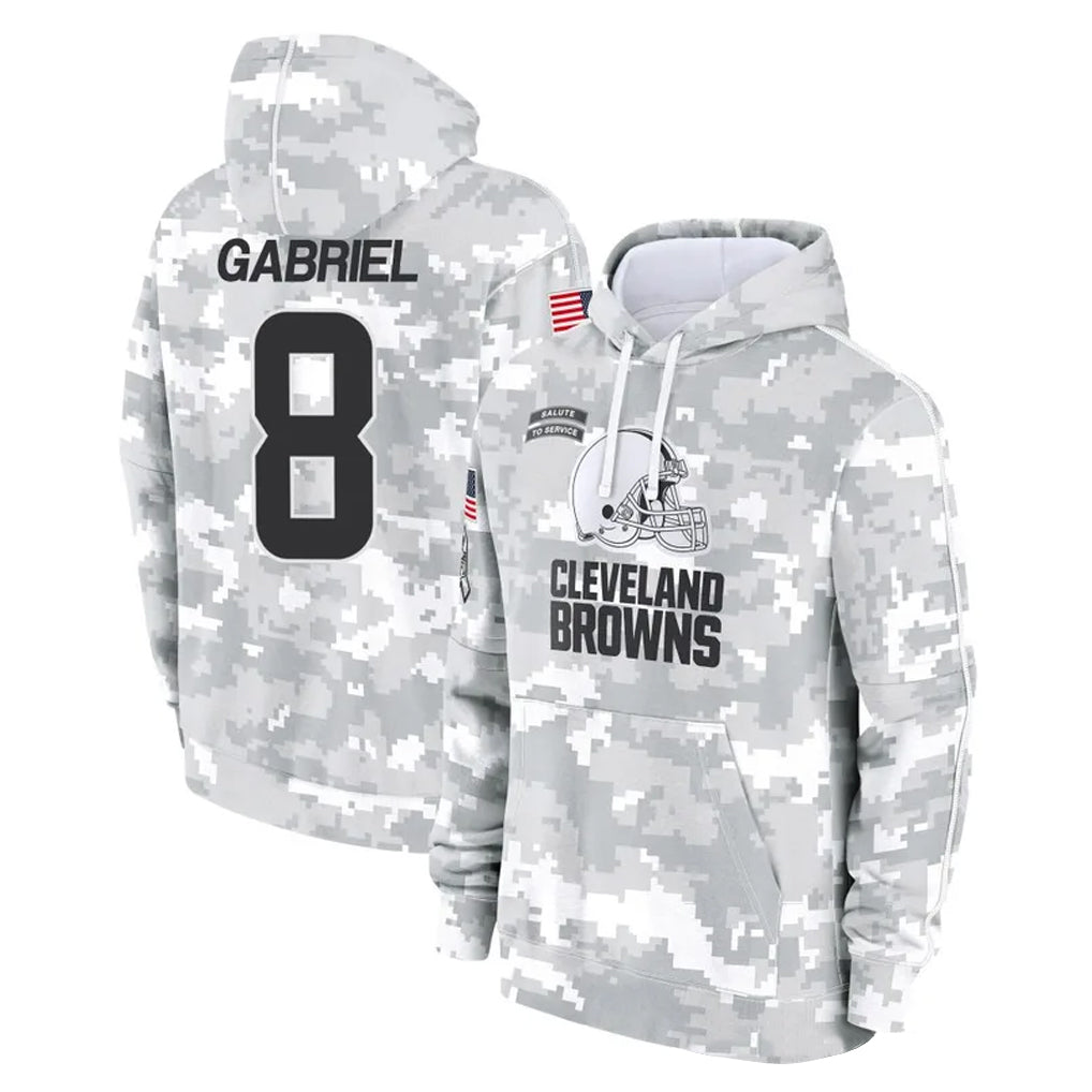 Tlead C.Browns #8 Dillon Gabriel Player Arctic Camo Salute to Service Hoodies Limited Game Stitched Jerseys