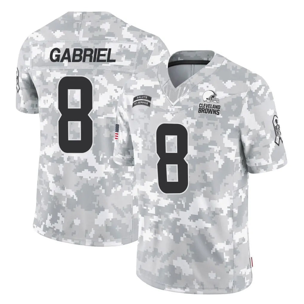 Tlead C.Browns #8 Dillon Gabriel Player Arctic Camo Salute to Service Limited Home Game Stitched Jerseys