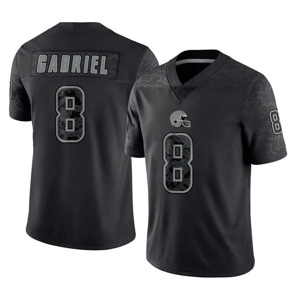 Tlead C.Browns #8 Dillon Gabriel Player Black Reflective Home Game Stitched Jerseys