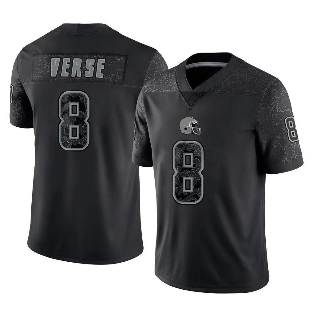 Tlead C.Browns #8 Jared Verse Player Black Reflective Home Game Stitched Jerseys