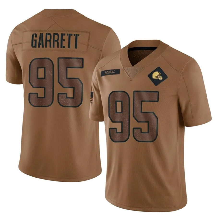 Tlead C.Browns #95 Myles Garrett Player Brown salute to service Stitched Jerseys