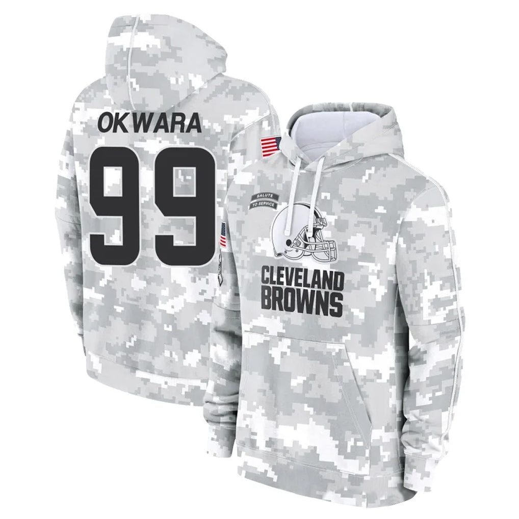 Tlead C.Browns #99 Julian Okwara Player Arctic Camo Salute to Service Hoodies Limited Game Stitched Jerseys