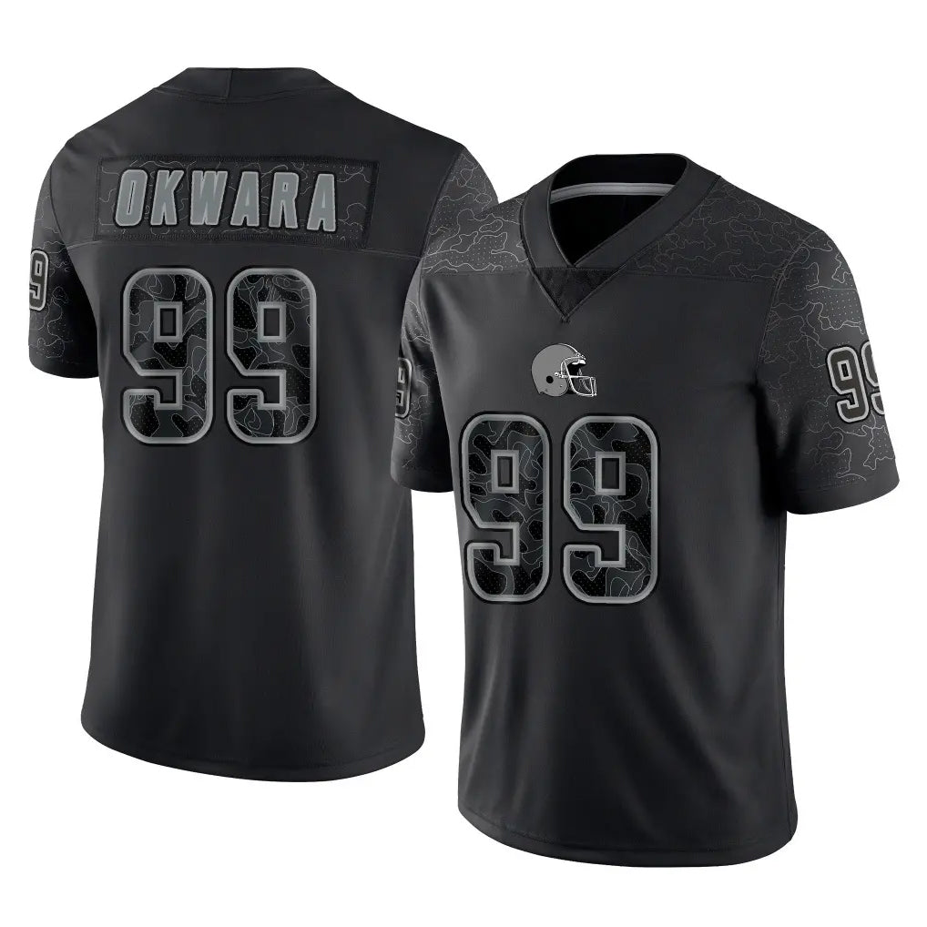 Tlead C.Browns #99 Julian Okwara Player Black Reflective Home Game Stitched Jerseys