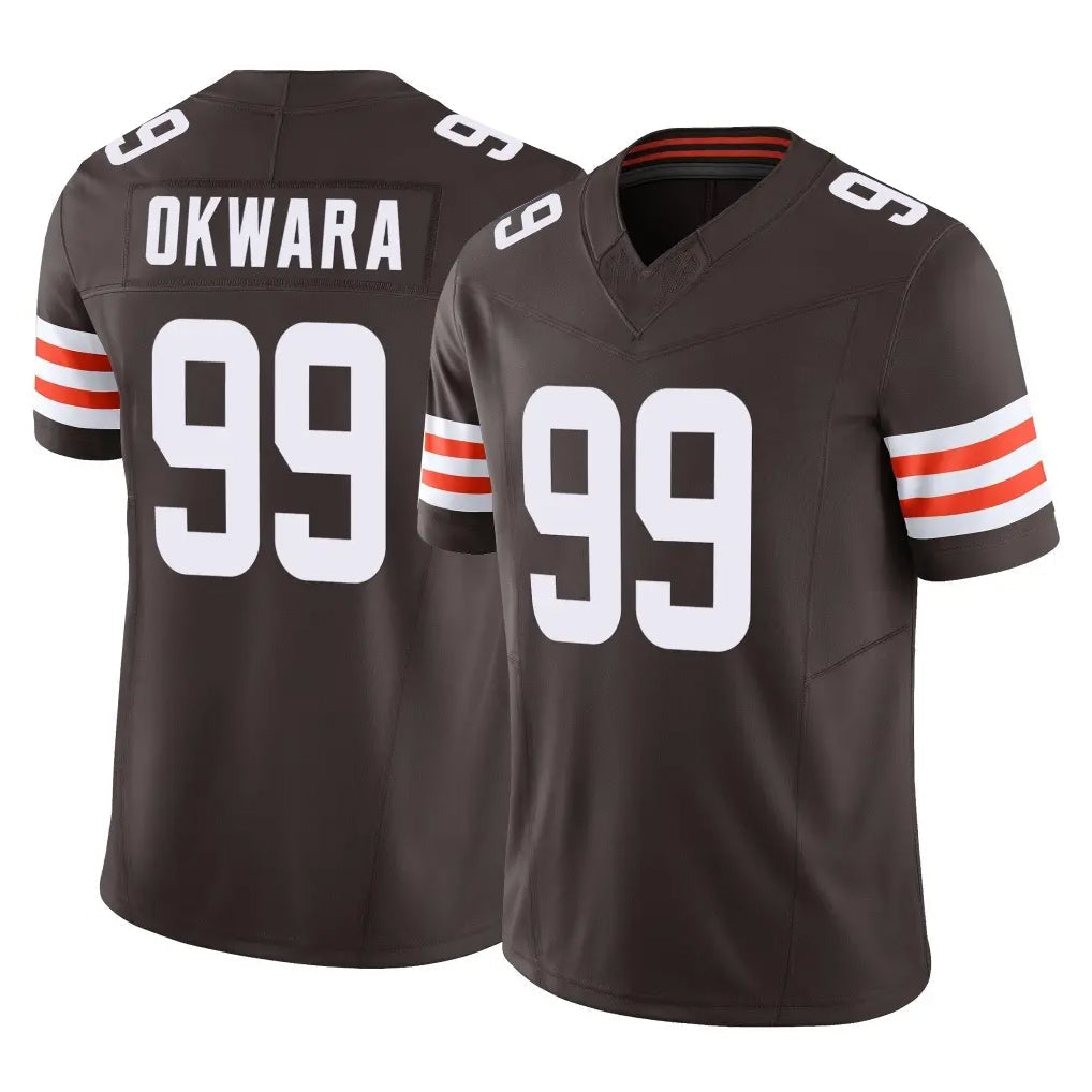 Tlead C.Browns #99 Julian Okwara Player Brown Vapor F.U.S.E. Limited Home Game Stitched Jerseys