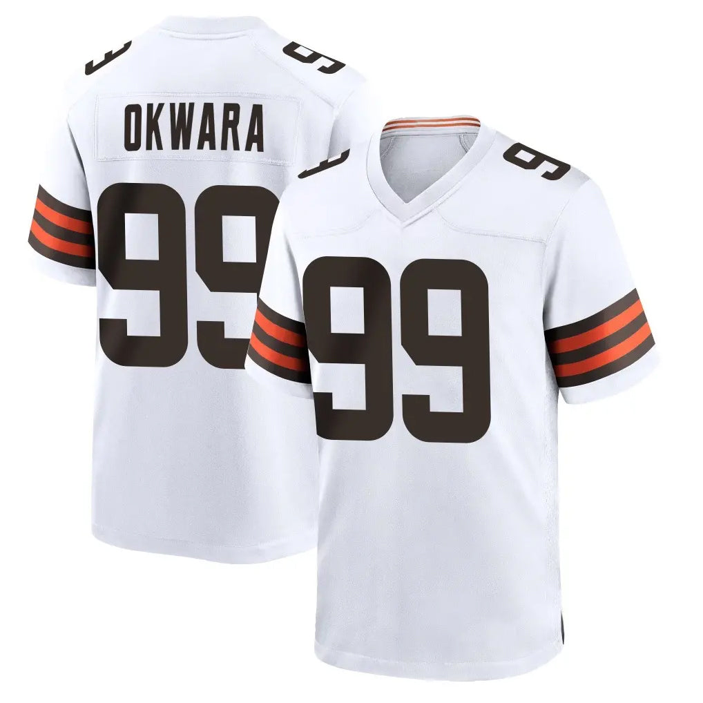 Tlead C.Browns #99 Julian Okwara Player White Home Game Stitched Jerseys