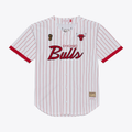 Tlead C.Bulls Mitchell & Ness White Head Coach Pinstripe Mesh Full-Button Baseball Jerseys