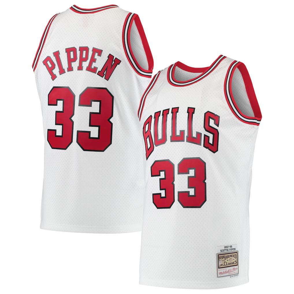 Tlead C.Bulls #33 Scottie Pippen Mitchell & Ness White Hardwood Classics Swingman Jerseys