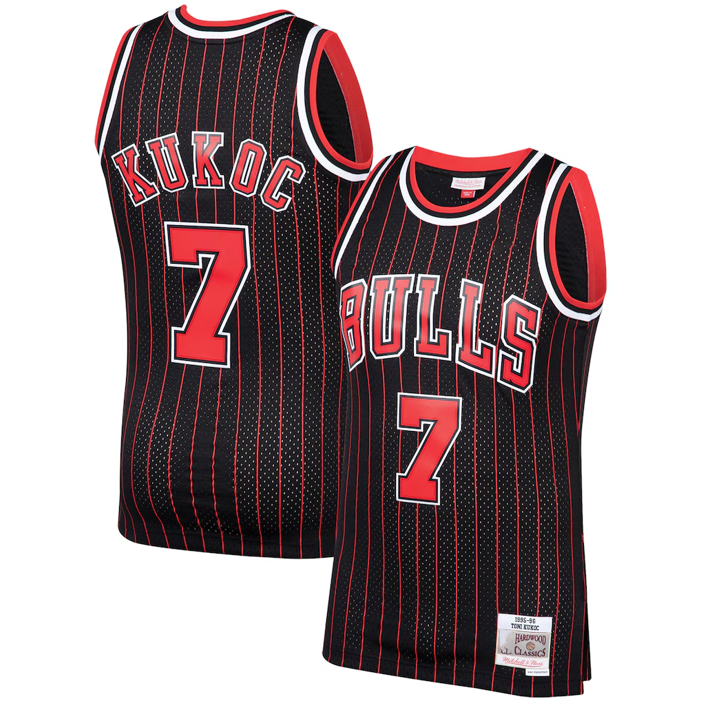 Tlead C.Bulls #7 Toni Kukoc Mitchell & Ness Black 1995-96 Hardwood Classics Swingman Jerseys