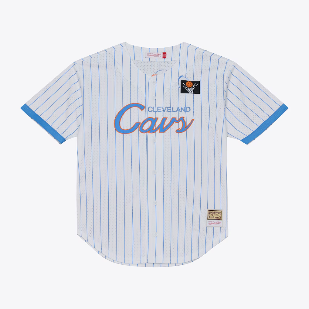 Tlead C.Cavaliers Mitchell & Ness White Head Coach Pinstripe Mesh Full-Button Baseball Jerseys