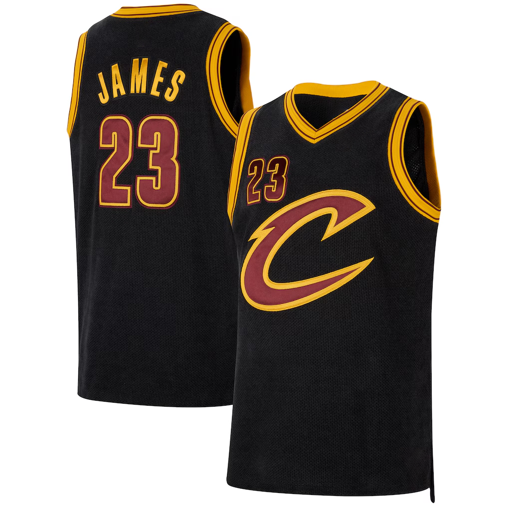 Tlead C.Cavaliers #23 LeBron James Black Forever King Authentic Jerseys
