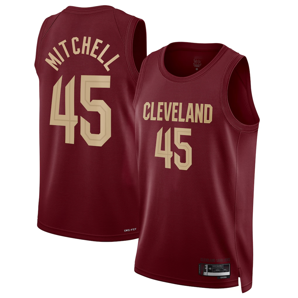 Tlead C.Cavaliers #45 Donovan Mitchell Wine Swingman Jerseys - Icon Edition