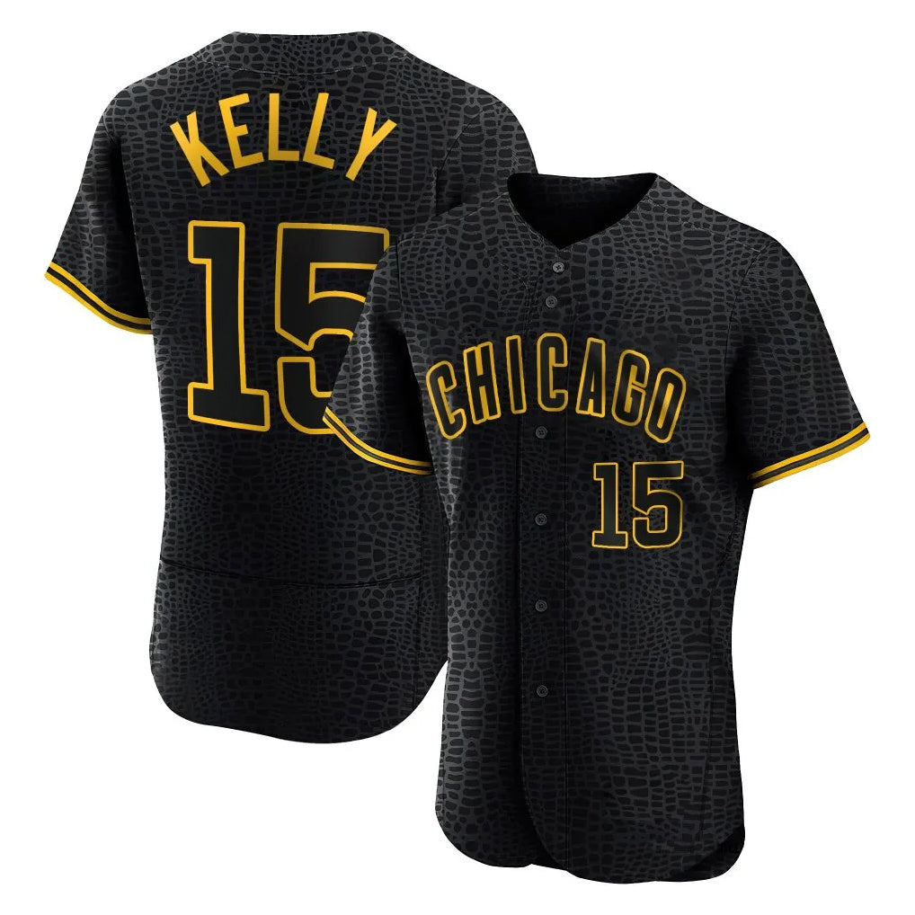 Tlead C.Cubs #15 Carson Kelly Player Black Snake Skin City Limited Elite Home Game Stitched Jerseys