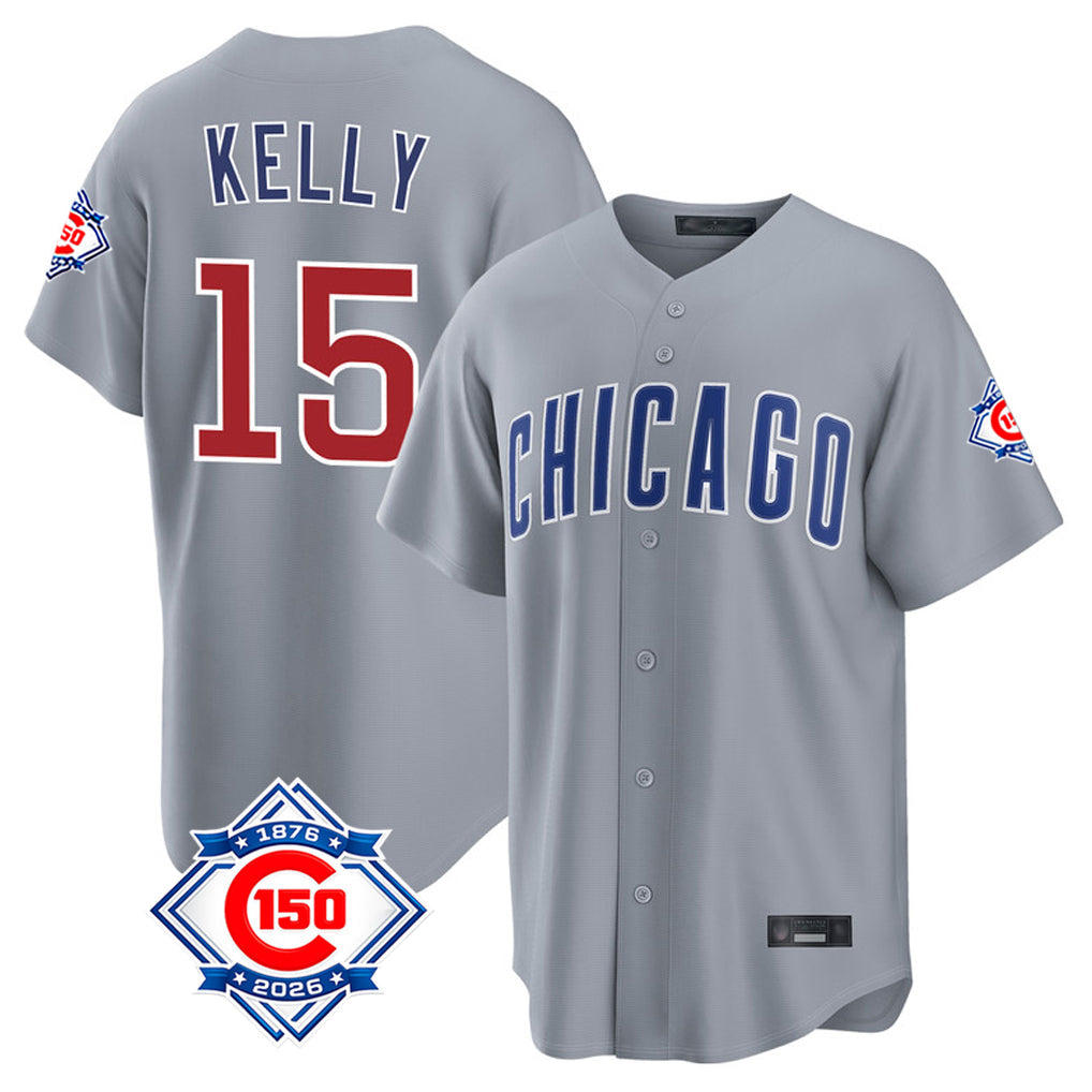 Tlead C.Cubs #15 Carson Kelly Player Gray 150th Anniversary Home Game Stitched Jerseys