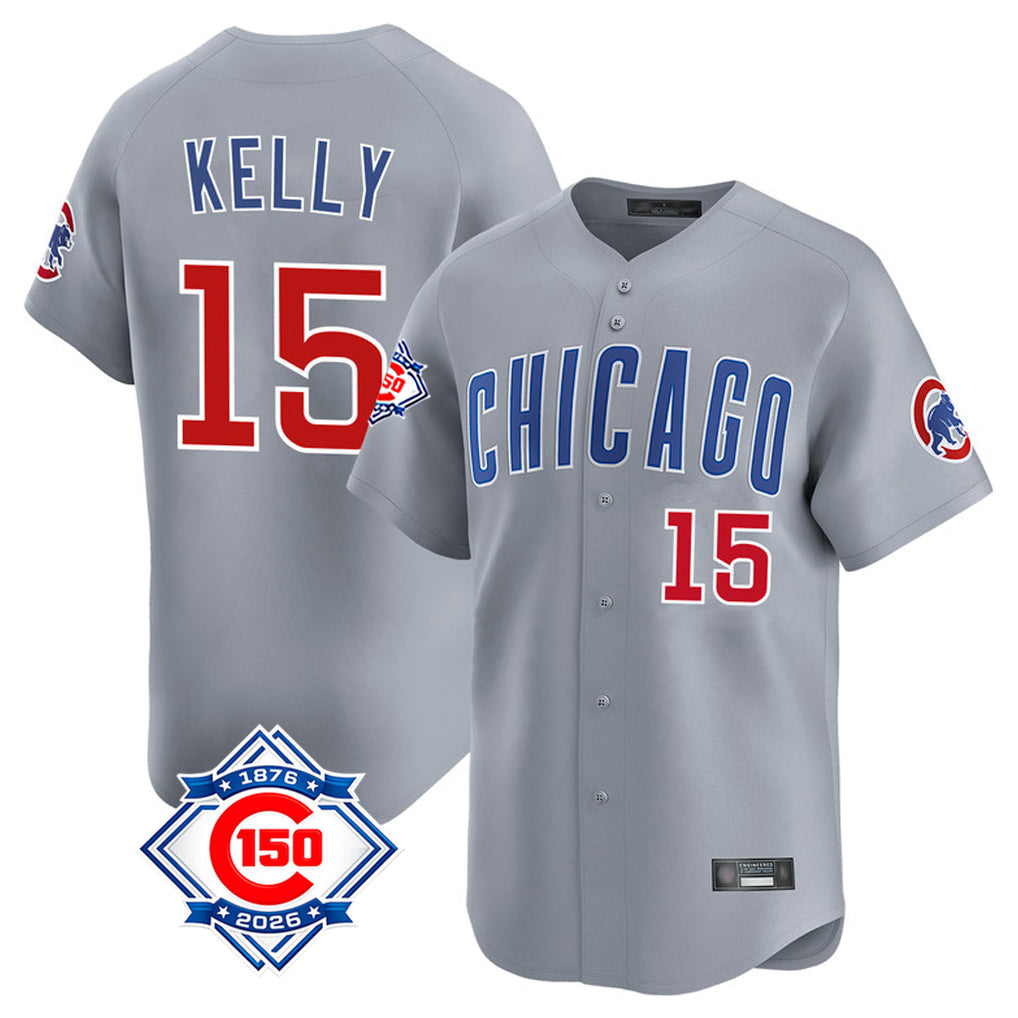 Tlead C.Cubs #15 Carson Kelly Player Gray Road 150th Anniversary Limited Home Stitched Jerseys