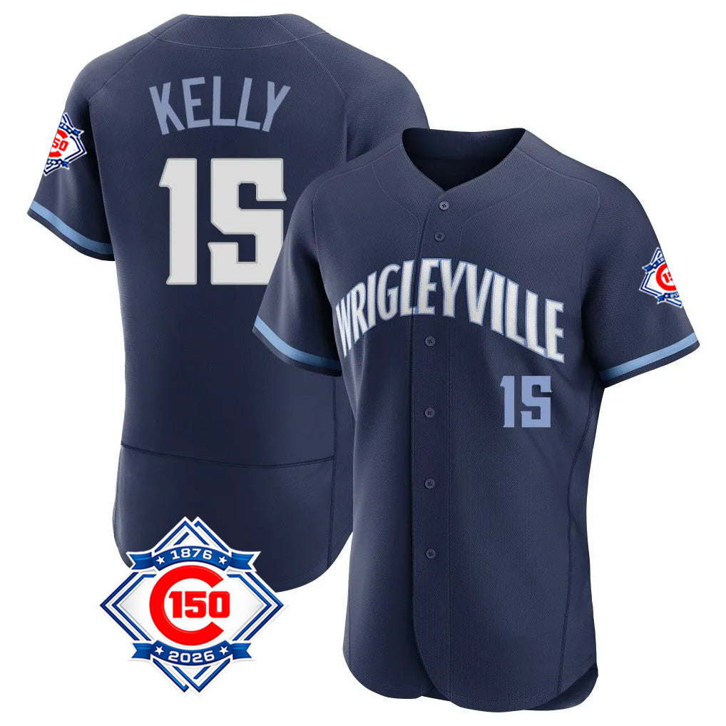 Tlead C.Cubs #15 Carson Kelly Player Navy City Connect 150th Anniversary Limited Elite Home Stitched Jerseys