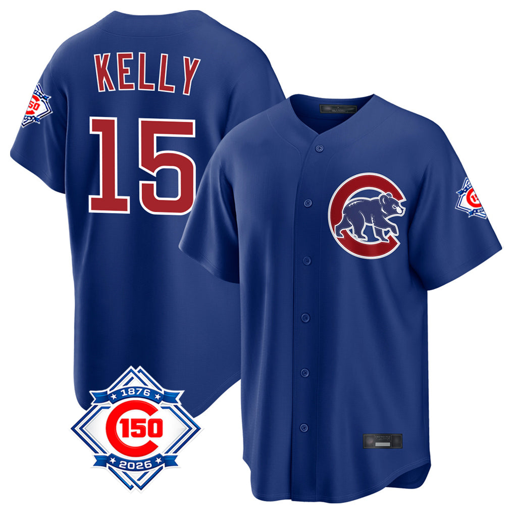 Tlead C.Cubs #15 Carson Kelly Player Royal 150th Anniversary Home Game Stitched Jerseys