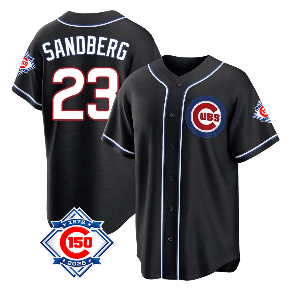 Tlead C.Cubs #23 Ryne Sandberg Player Black Fashion Out 150th Anniversary Game Stitched Jerseys