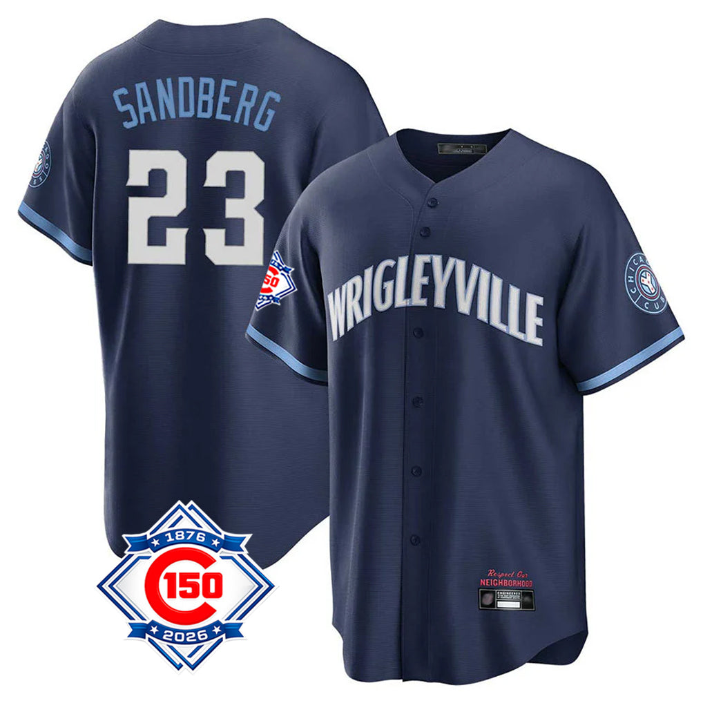 Tlead C.Cubs #23 Ryne Sandberg Player Navy 150th Anniversary City Connect Home Game Stitched Jerseys