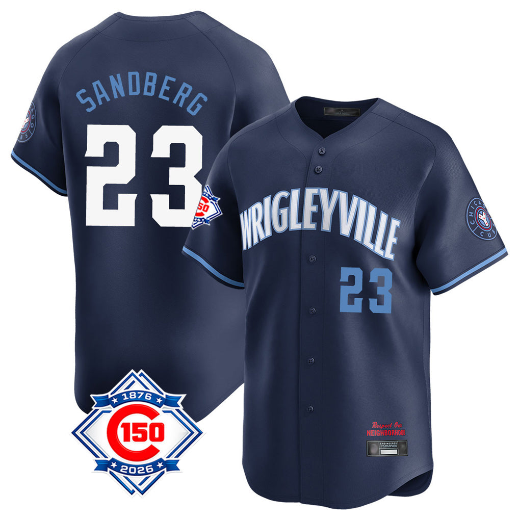 Tlead C.Cubs #23 Ryne Sandberg Player Navy City Connect 150th Anniversary Limited Home Stitched Jerseys