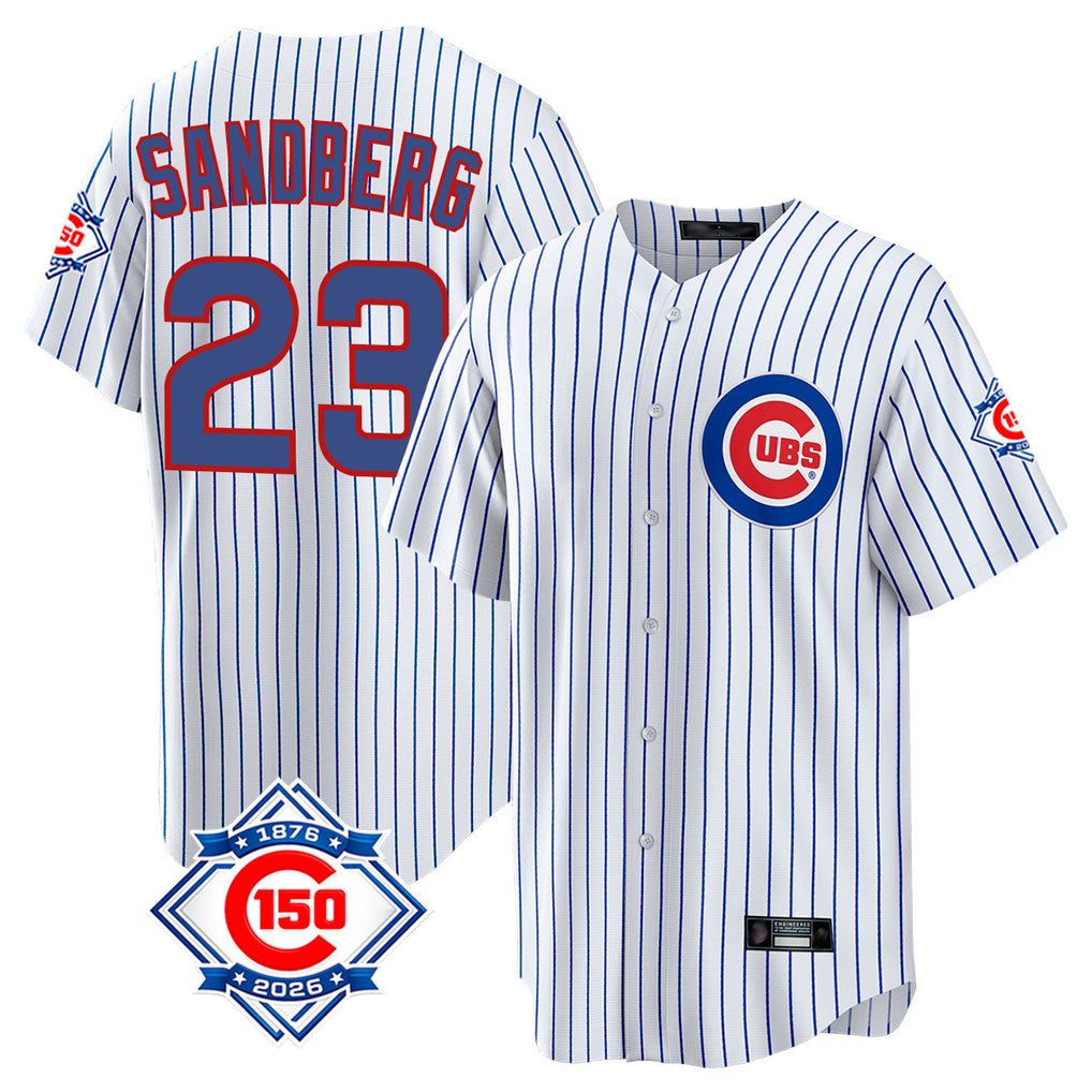 Tlead C.Cubs #23 Ryne Sandberg Player White 150th Anniversary Home Game Stitched Jerseys