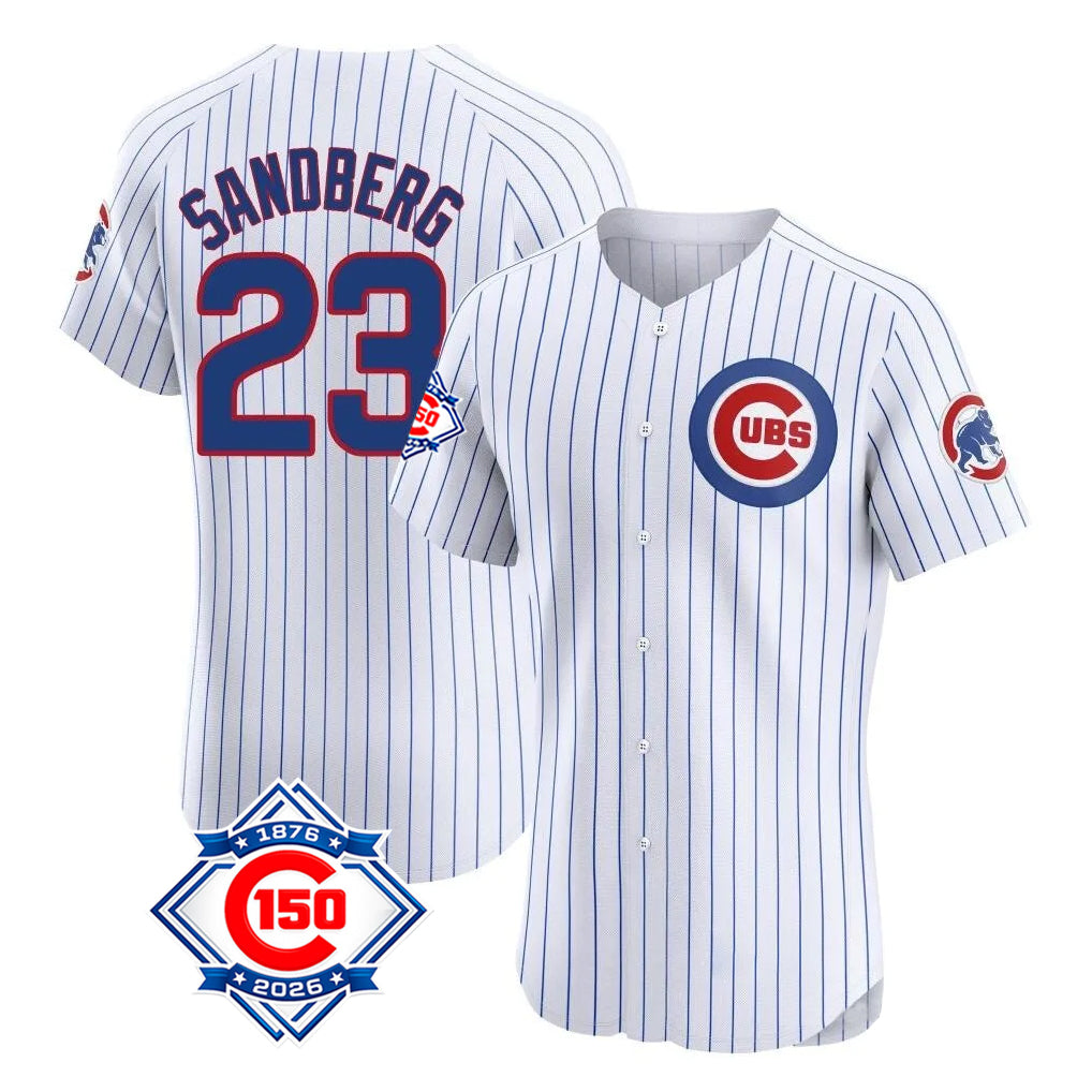 Tlead C.Cubs #23 Ryne Sandberg Player White 150th Anniversary Limited Elite Home Game Stitched Jerseys
