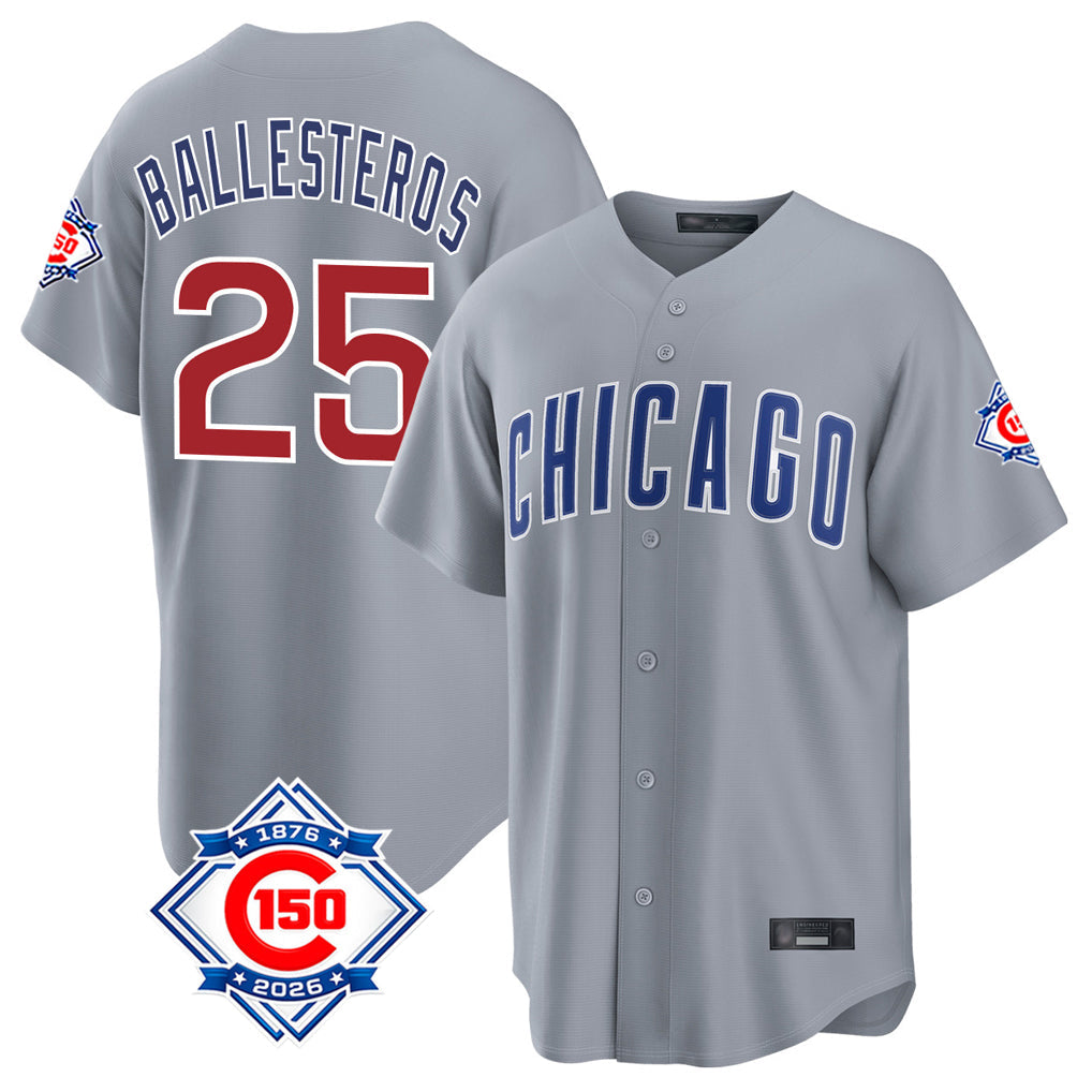 Tlead C.Cubs #25 Mois¡§|s Ballesteros Player Gray 150th Anniversary Home Game Stitched Jerseys