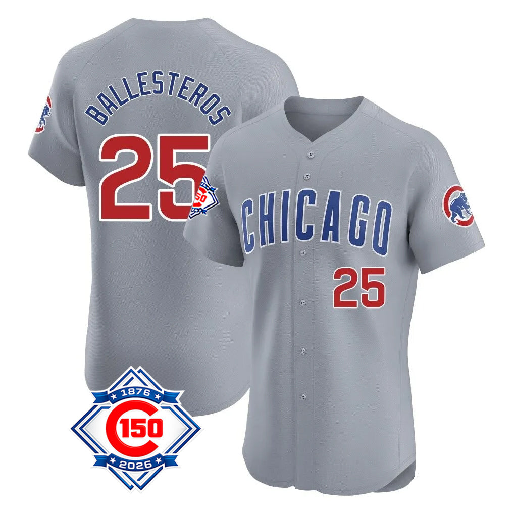 Tlead C.Cubs #25 Mois¡§|s Ballesteros Player Gray Road 150th Anniversary Limited Elite Home Stitched Jerseys