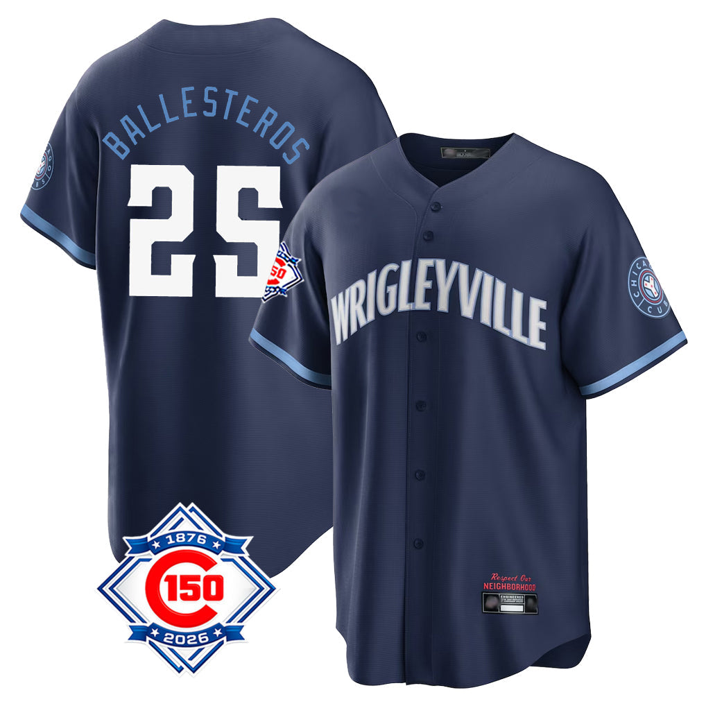 Tlead C.Cubs #25 Mois¡§|s Ballesteros Player Navy 150th Anniversary City Connect Home Game Stitched Jerseys