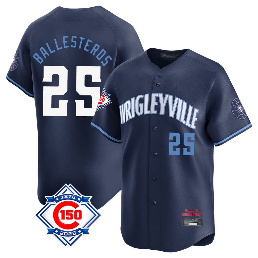Tlead C.Cubs #25 Mois¡§|s Ballesteros Player Navy City Connect 150th Anniversary Limited Home Stitched Jerseys