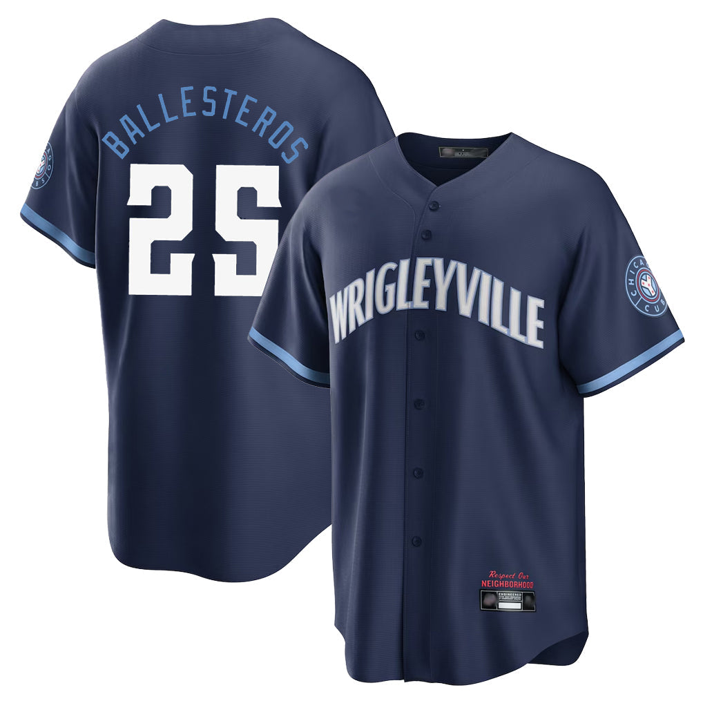 Tlead C.Cubs #25 Mois¡§|s Ballesteros Player Navy City Connect Home Game Stitched Jerseys