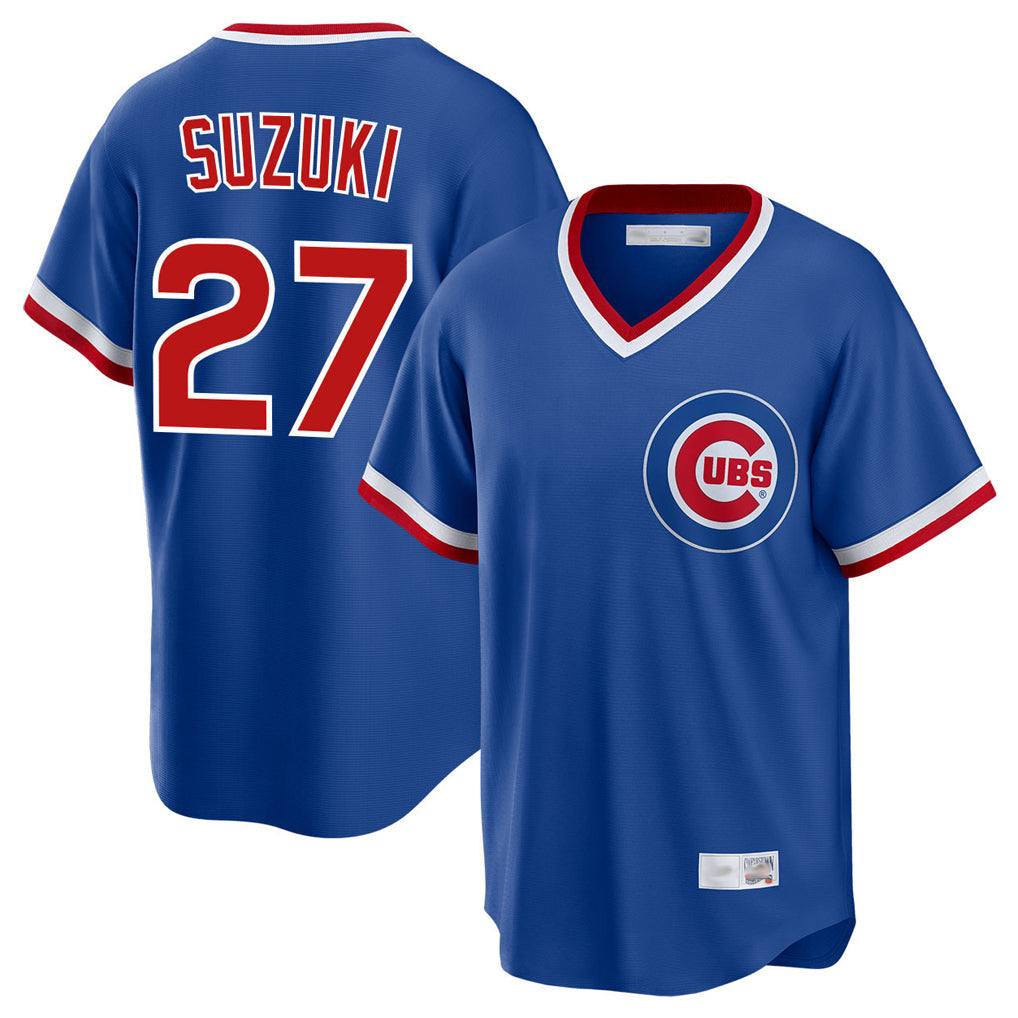 Tlead C.Cubs #27 Seiya Suzuki Player Royal T-shirt Cooperstown Collection Limited Stitched Jerseys