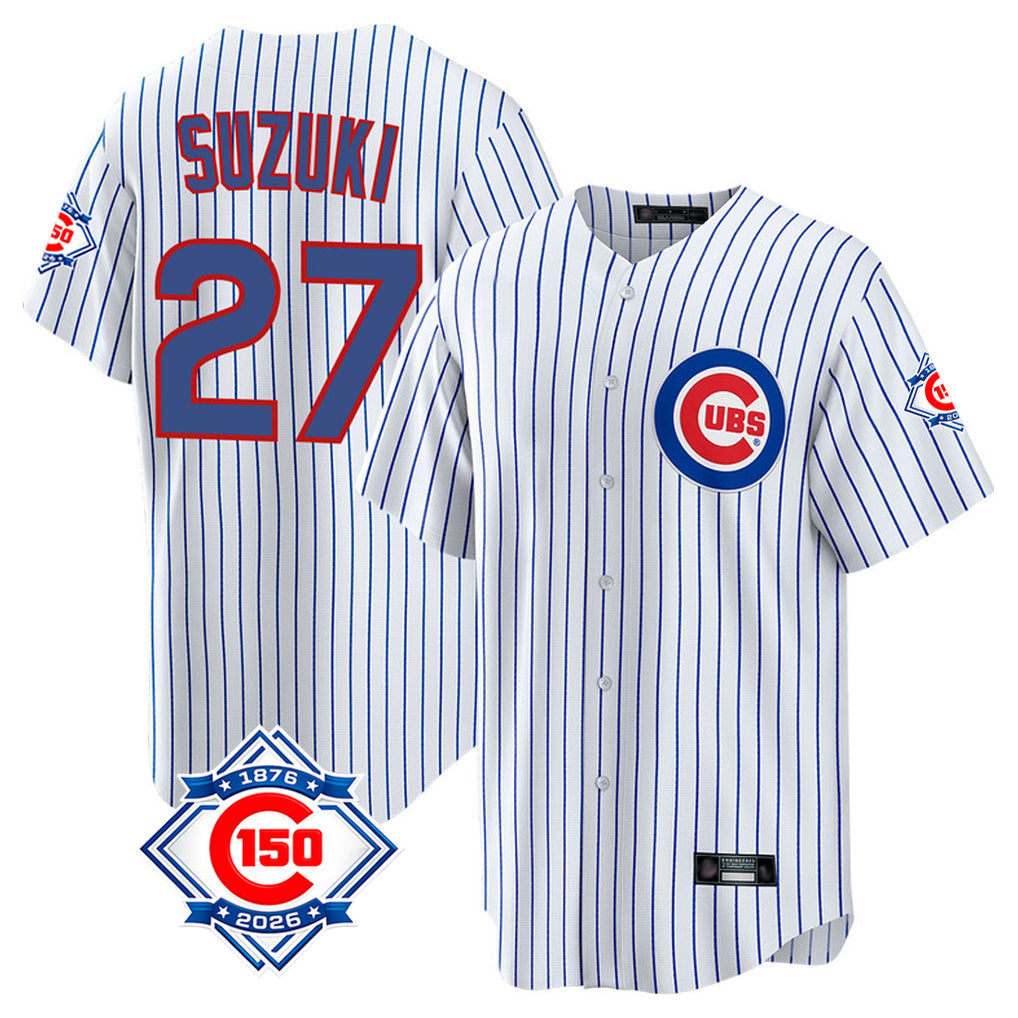 Tlead C.Cubs #27 Seiya Suzuki Player White 150th Anniversary Home Game Stitched Jerseys