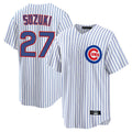 Tlead C.Cubs #27 Seiya Suzuki Player White Game Home Stitched Jerseys