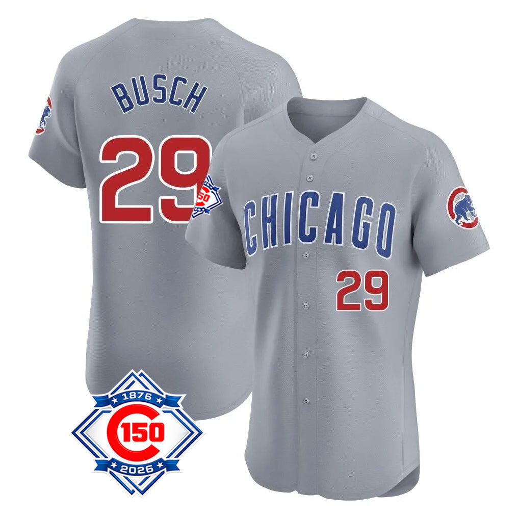 Tlead C.Cubs #29 Michael Busch Player Gray Road 150th Anniversary Limited Elite Home Stitched Jerseys