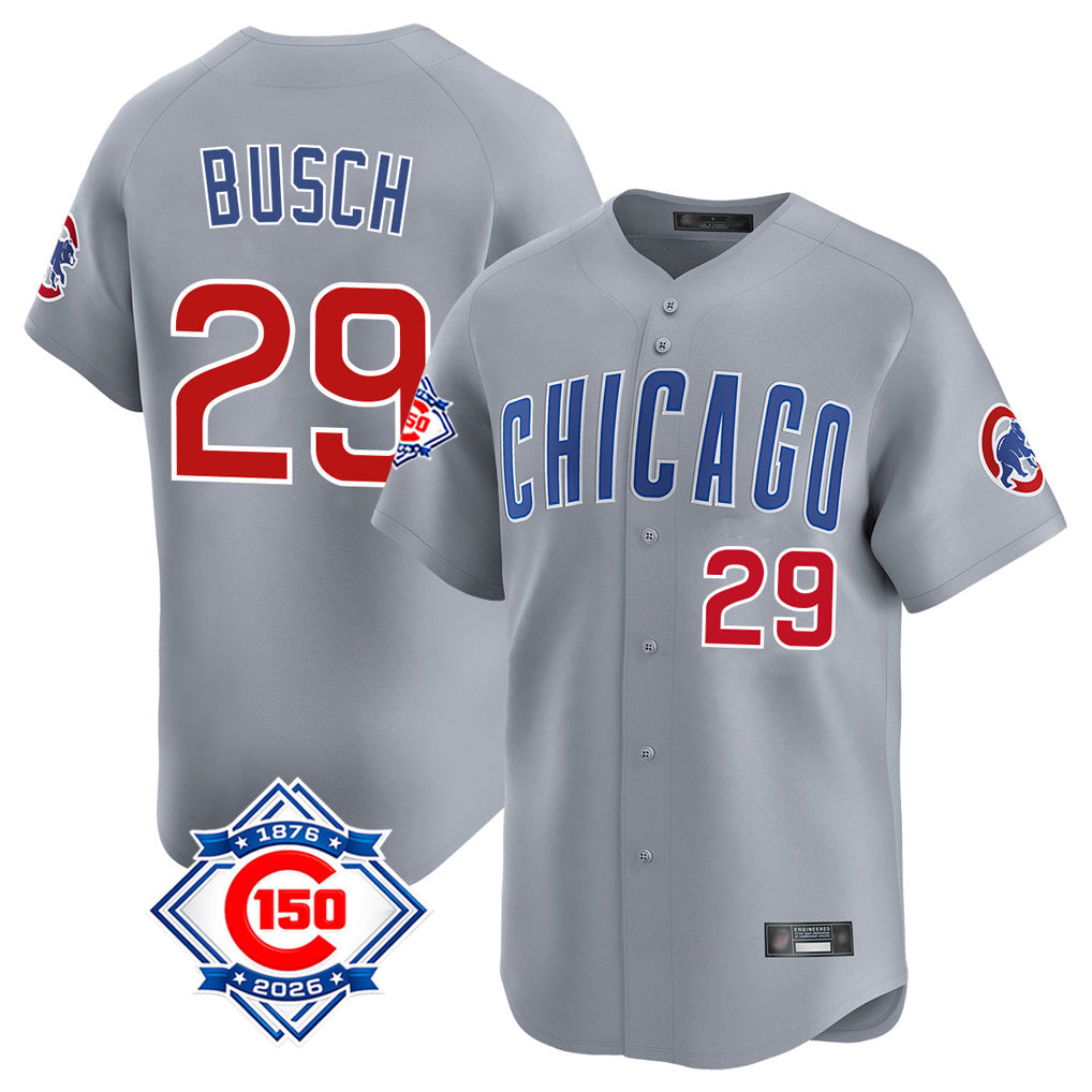 Tlead C.Cubs #29 Michael Busch Player Gray Road 150th Anniversary Limited Home Stitched Jerseys