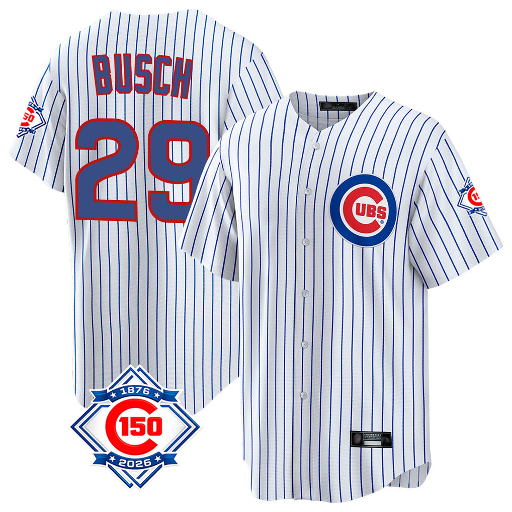 Tlead C.Cubs #29 Michael Busch Player White 150th Anniversary Home Game Stitched Jerseys