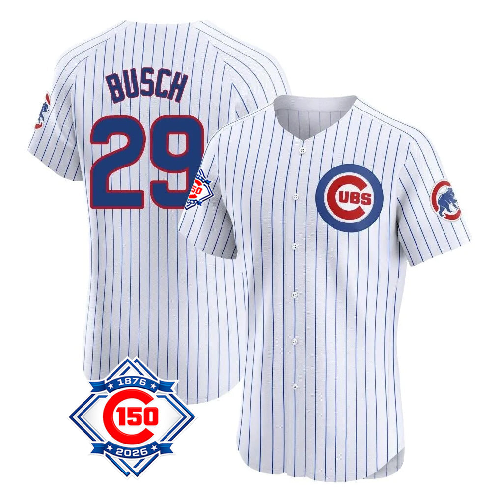 Tlead C.Cubs #29 Michael Busch Player White 150th Anniversary Limited Elite Home Game Stitched Jerseys