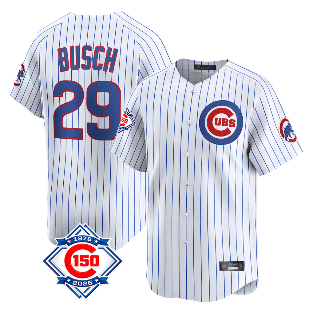 Tlead C.Cubs #29 Michael Busch Player White 150th Anniversary Limited Home Game Stitched Jerseys