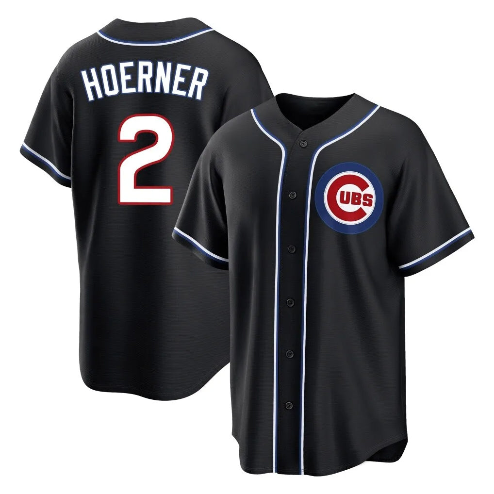 Tlead C.Cubs #2 Nico Hoerner Player Black Fashion Out Game Stitched Jerseys