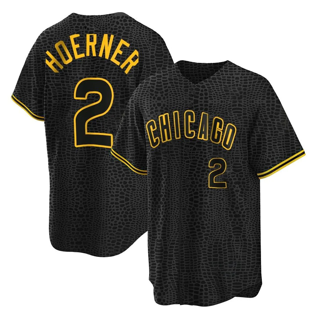 Tlead C.Cubs #2 Nico Hoerner Player Black Snake Skin City Game Stitched Jerseys