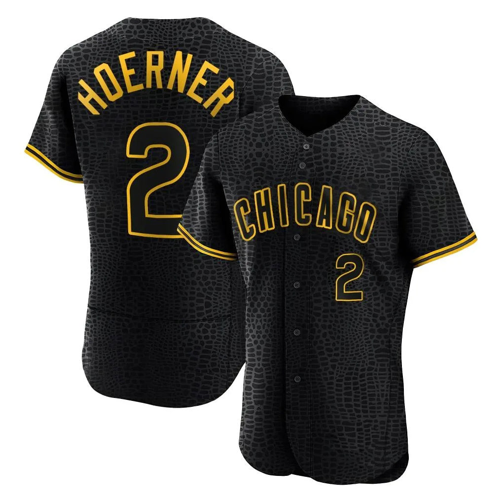 Tlead C.Cubs #2 Nico Hoerner Player Black Snake Skin City Limited Elite Home Game Stitched Jerseys